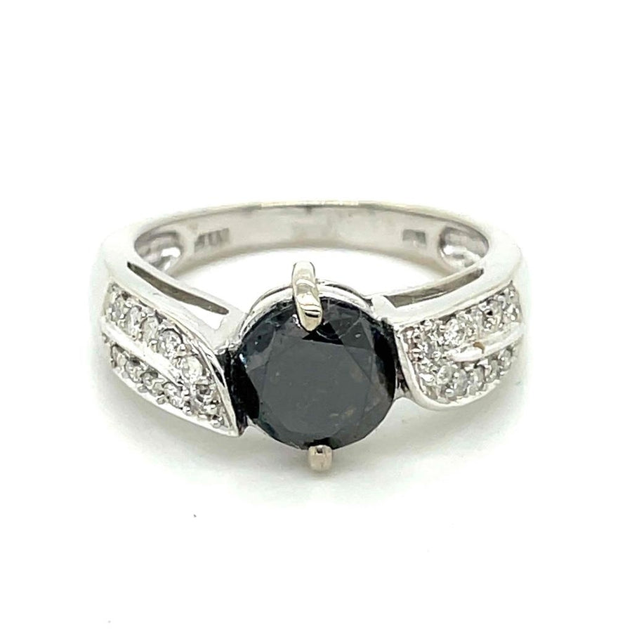 1ct Black and .30ctw White Diamond Ring REAL Solid 10k White Gold 3.8 g Size 7 Image 1