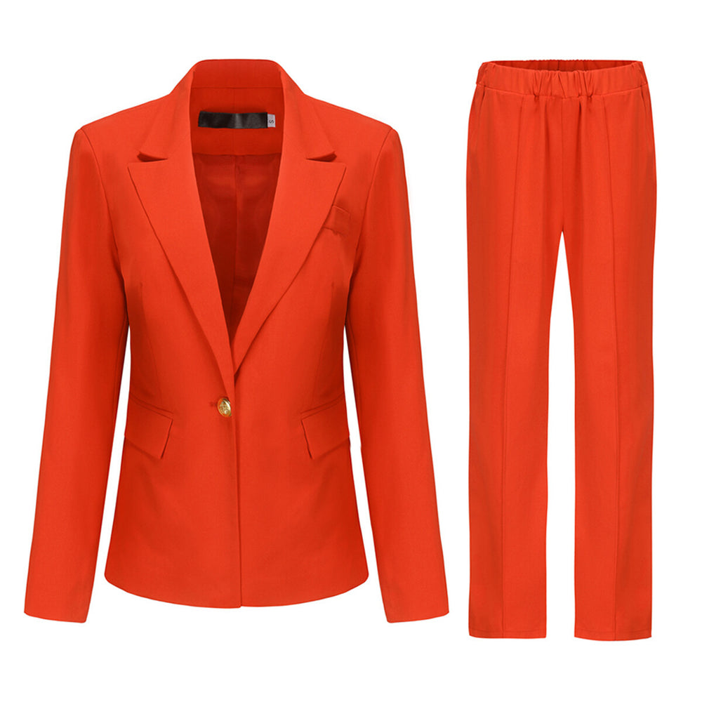 Women Two-piece Suit Single-breasted Blazer Pants Solid Color Notched Lapel One-button Flap Pocket Image 2