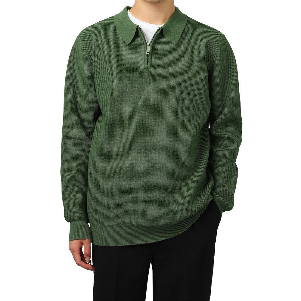 Cloudstyle Men Sweater Loose Fit Solid Color Polo Collar Image 2