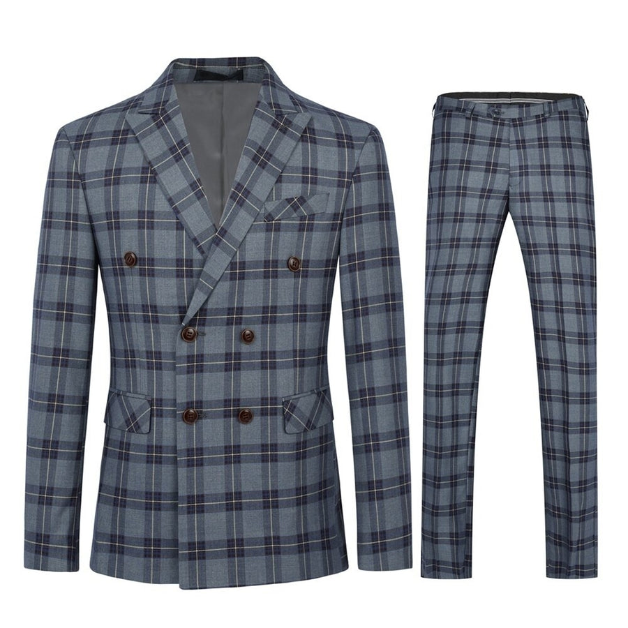 Cloudstyle Men Suit 2Pcs Three-Button Plaid Striped Closure Collar Suit Jacket Blazer Pants Trousers Clearance Gray L Image 1