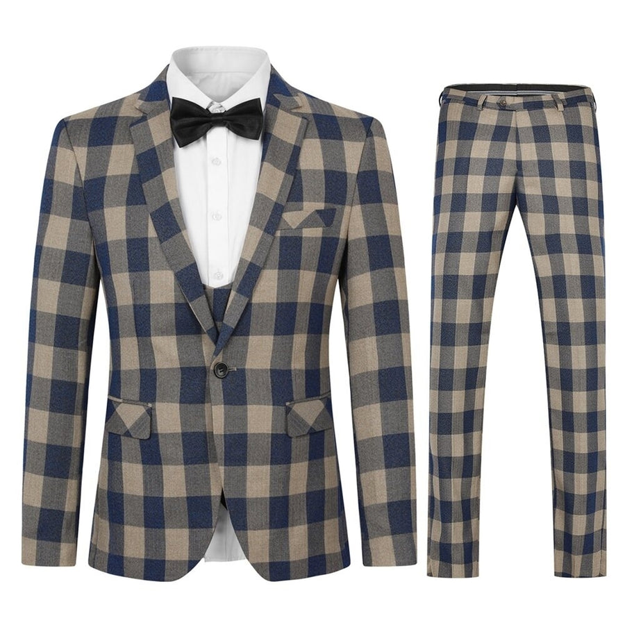 Cloudstyle Men 2Pcs Suit Sets Clearance Single Button Striped Plaid Notched Lapel Jacket Blazer Pants Trousers Image 1