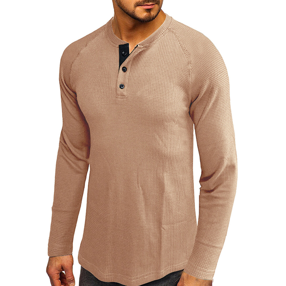 Cloudstyle Mens Round Neck Long Sleeve T-shirt Solid Color Comfortable Casual Autumn Top Image 2