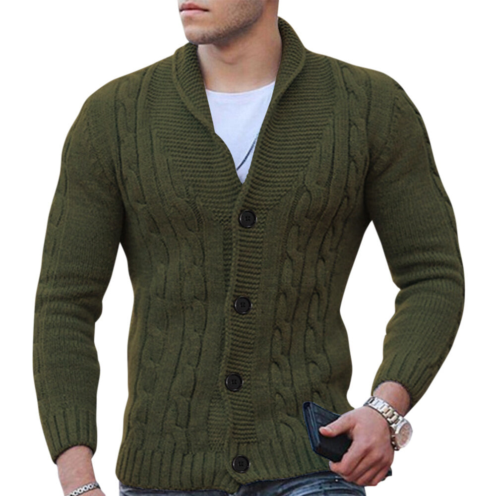 Cloudstyle Mens Cardigan Sweater Solid Color Turn-down Collar Knitted Button Closure Warmth Image 2