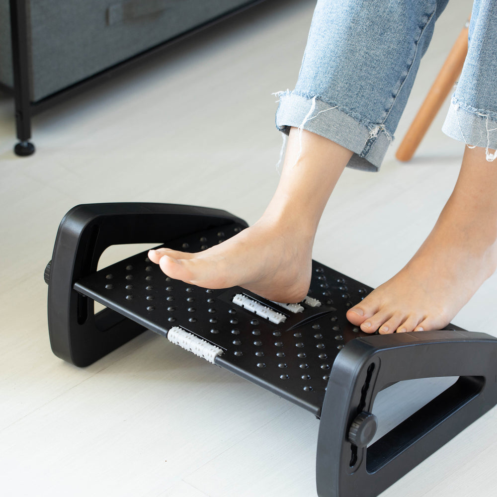 Black Triangular Footrest Massage Under Desk with Soothing Massage Points and Rollers Adjustable Foot Stool Support with Image 2