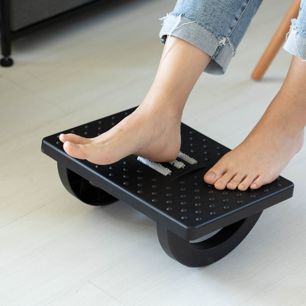 Black Rocking Footrest Massage Under Desk with Soothing Massage Points and Rollers Swinging Foot Stool Support Image 2