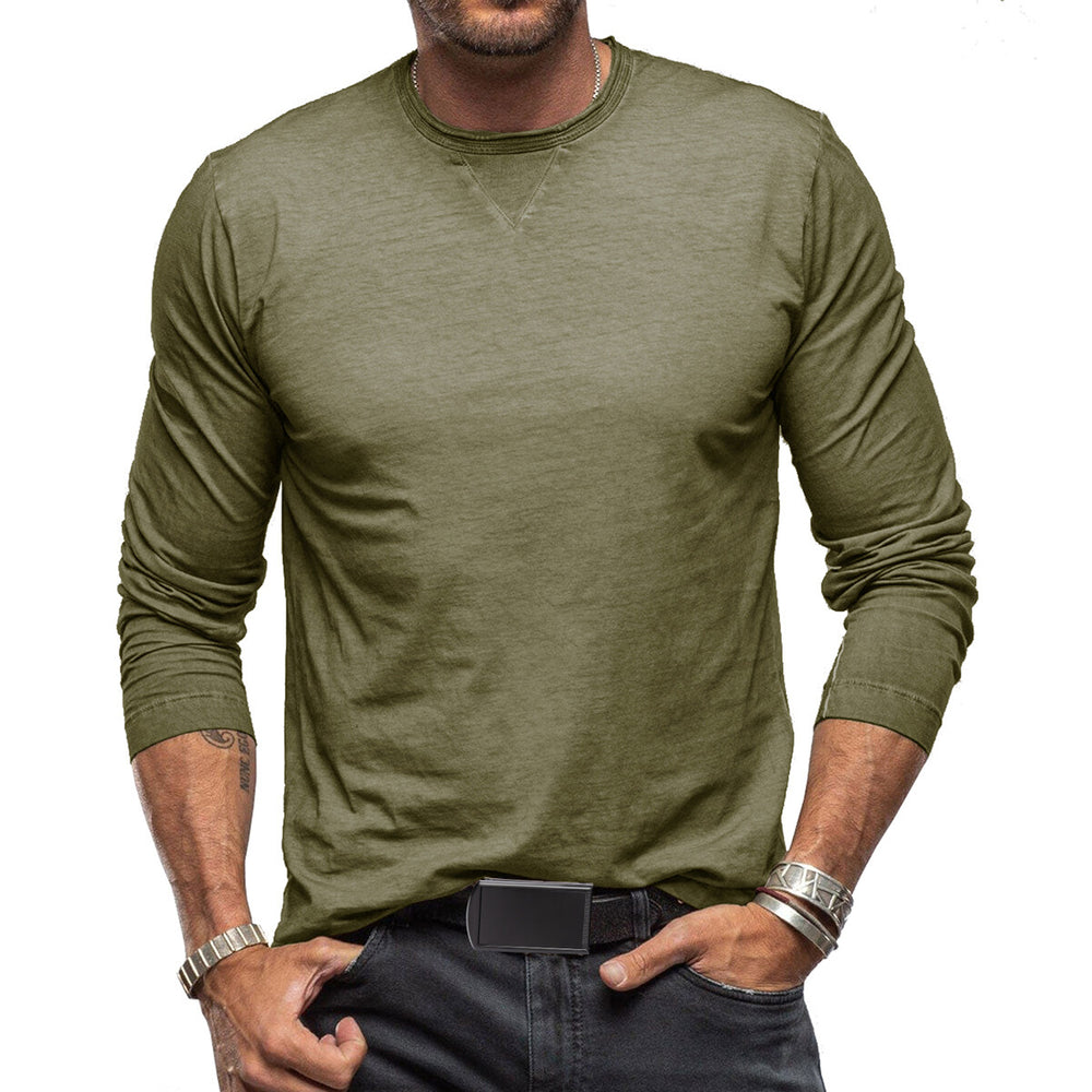 Cloudstyle Mens Long Sleeve T-shirt Round Neck Solid Color Casual Wear Top Image 2