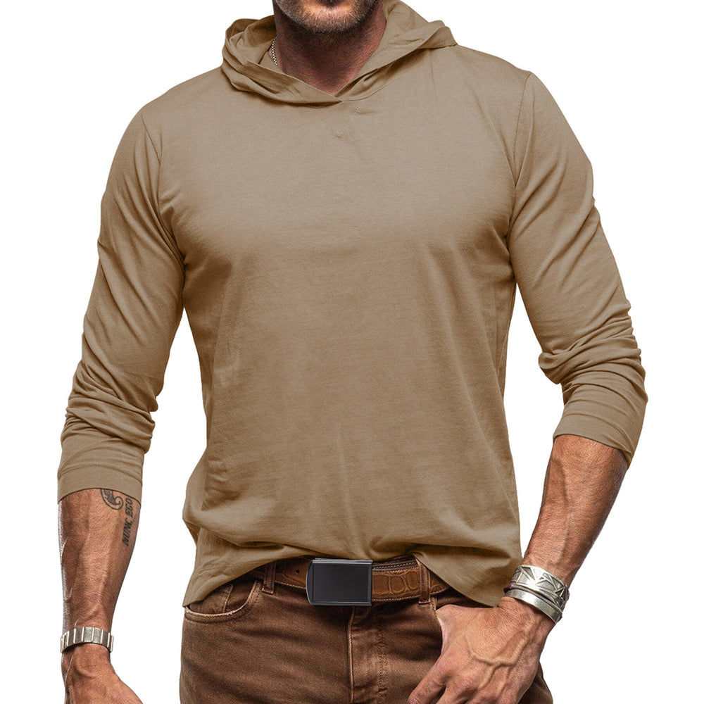 Cloudstyle Mens Hooded T-shirt Long Sleeve Solid Color Casual Autumn Top Image 2