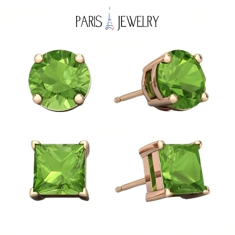 Paris Jewelry 18k Rose Gold 2 Pair Created Peridot 4mm 6mm Round and Princess Cut Stud Earrings Plated Image 1