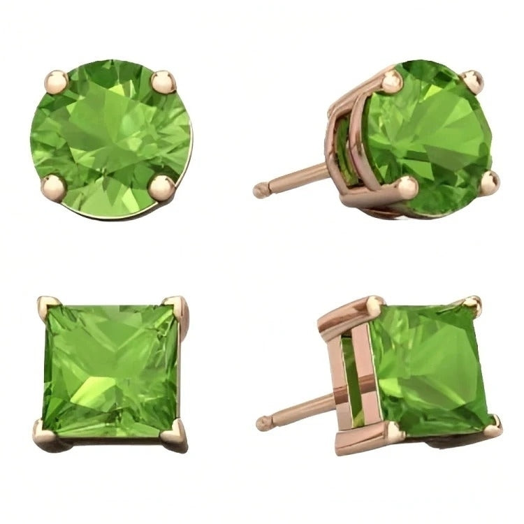 Paris Jewelry 18k Rose Gold 2 Pair Created Peridot 4mm 6mm Round and Princess Cut Stud Earrings Plated Image 2