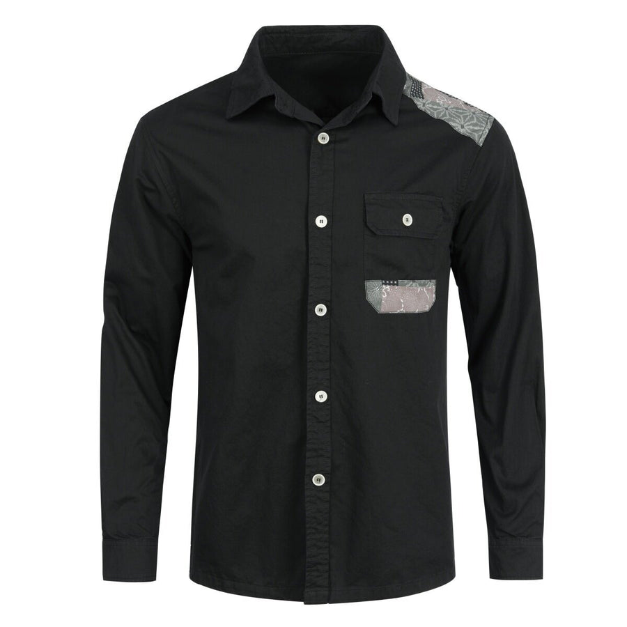 Mens Colorblock Long Sleeve Lapel Neck Button Down Shirt Image 1