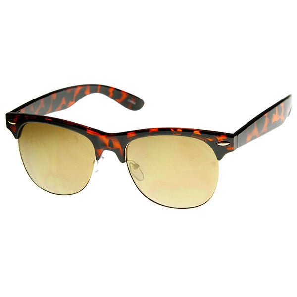 Classic Half Frame Flash Mirror Lens Horned Rim Sunglasses - 8927 Image 1