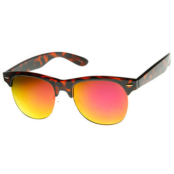 Classic Half Frame Flash Mirror Lens Horned Rim Sunglasses - 8927 Image 3