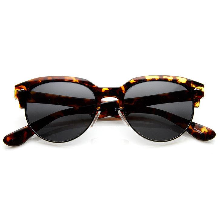 Classic Semi-Rimless Half Frame Retro Horned Rim Sunglasses - 8819 Image 2