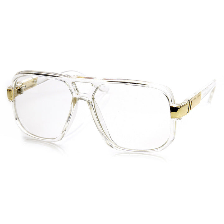 Classic Square Frame Plastic Clear Lens Aviator Glasses - 8975 Image 3