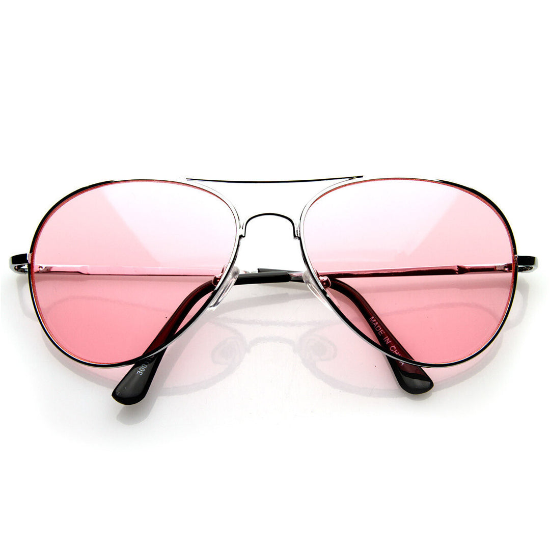 Colorful Premium Silver Metal Aviator Glasses with Color Lens Sunglasses - 8405 Image 3