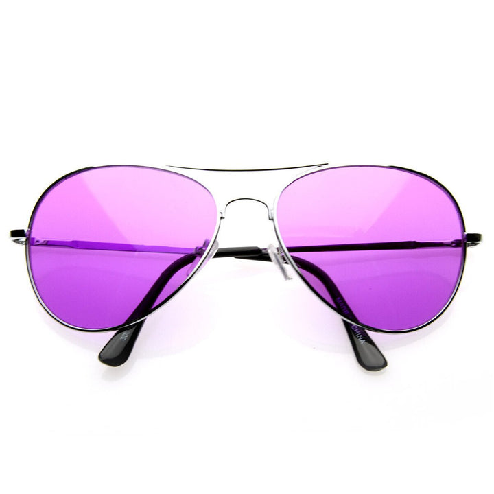 Colorful Premium Silver Metal Aviator Glasses with Color Lens Sunglasses - 8405 Image 4