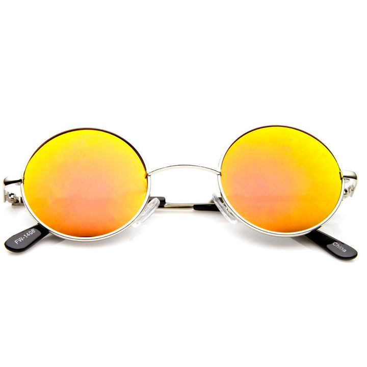 Lennon Style Round Circle Metal Sunglasses with Color Mirror Lens - 1408 Image 4