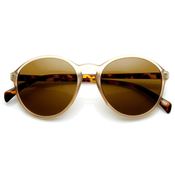 Matte Finish Retro Keyhole Bridge P3 Frame Round Sunglasses - 9178 Image 1