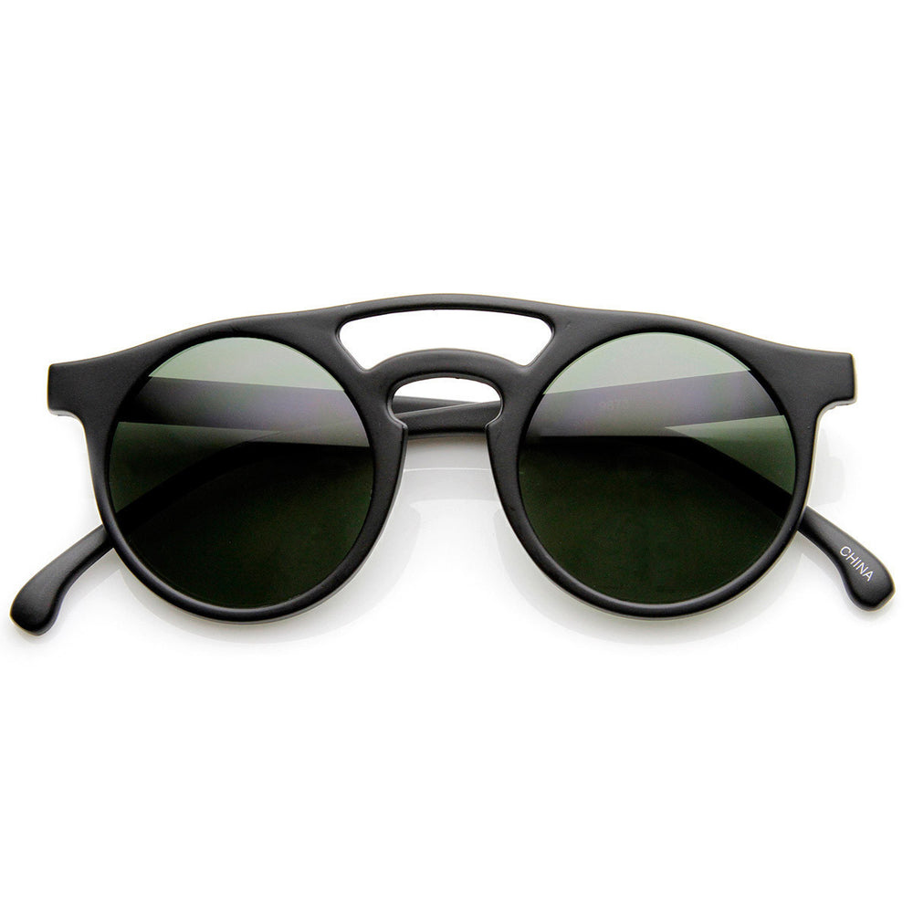 Retro P3 Bold Rim Double Bridge Keyhole Round Sunglasses - 9117 Image 2