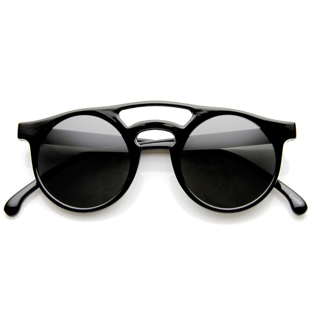 Retro P3 Bold Rim Double Bridge Keyhole Round Sunglasses - 9117 Image 3