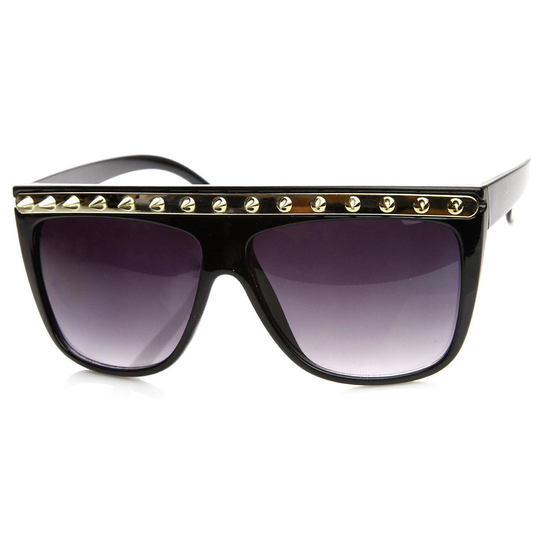 Spiked Metal Accent Horned Rim Flat Top Sunglasses 8931 Acetate Frame Image 1