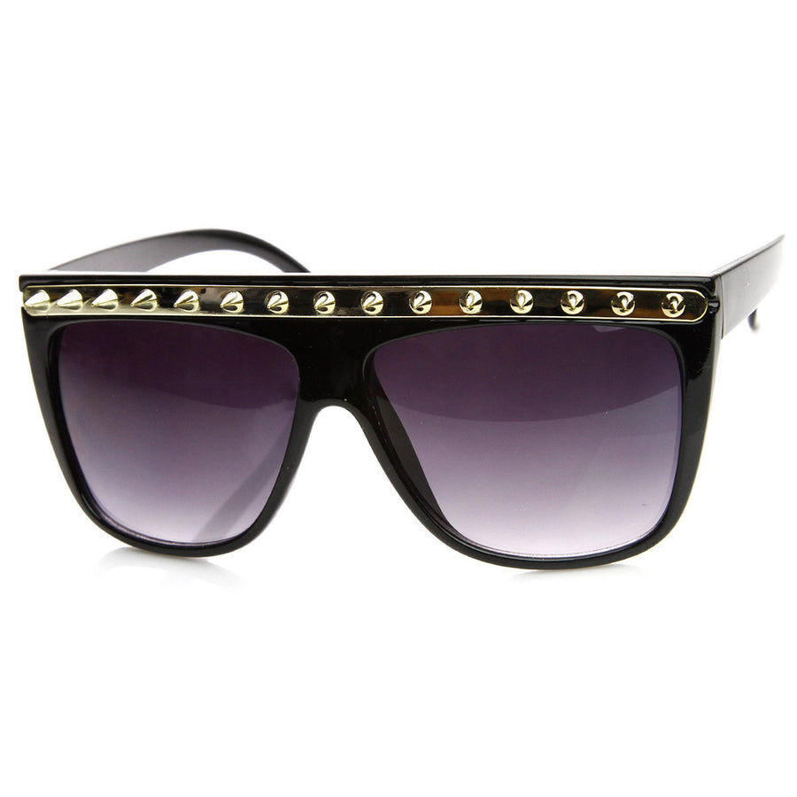 Spiked Fashion Metal Accent Flat Top Horned Rim Sunglasses - 8931 Image 1
