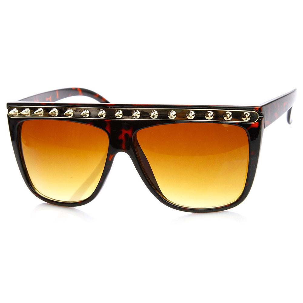 Spiked Fashion Metal Accent Flat Top Horned Rim Sunglasses - 8931 Image 2