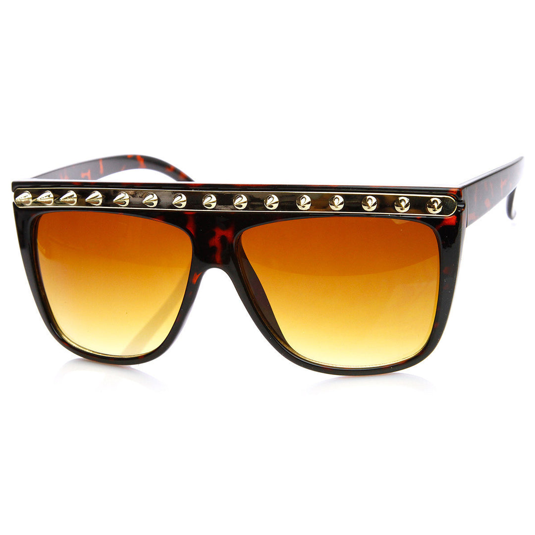 Spiked Metal Accent Horned Rim Flat Top Sunglasses 8931 Acetate Frame Image 2