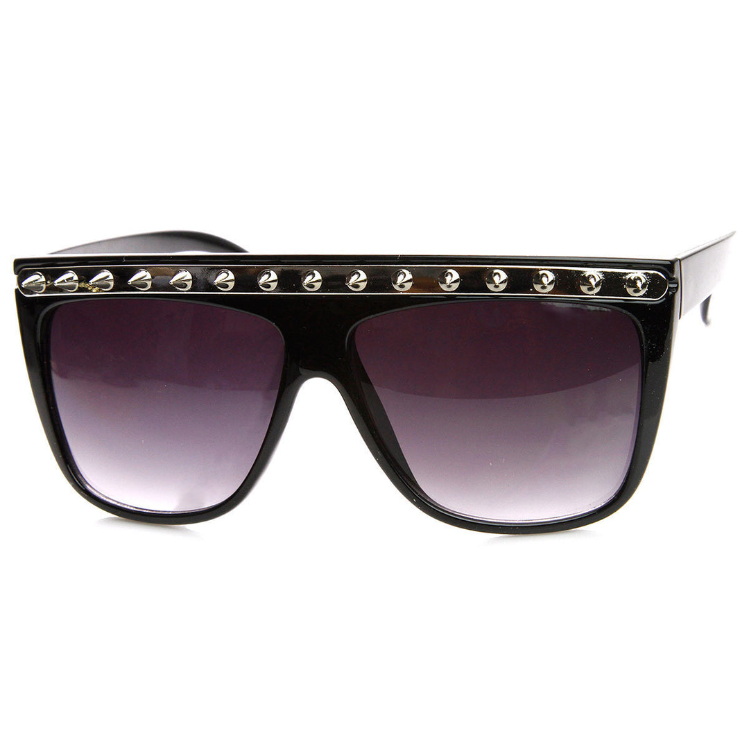 Spiked Fashion Metal Accent Flat Top Horned Rim Sunglasses - 8931 Image 3