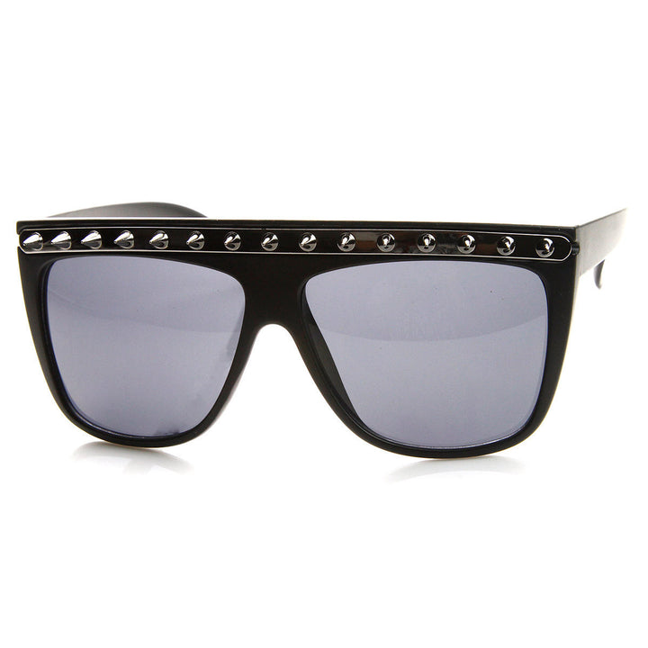 Spiked Metal Accent Horned Rim Flat Top Sunglasses 8931 Acetate Frame Image 4