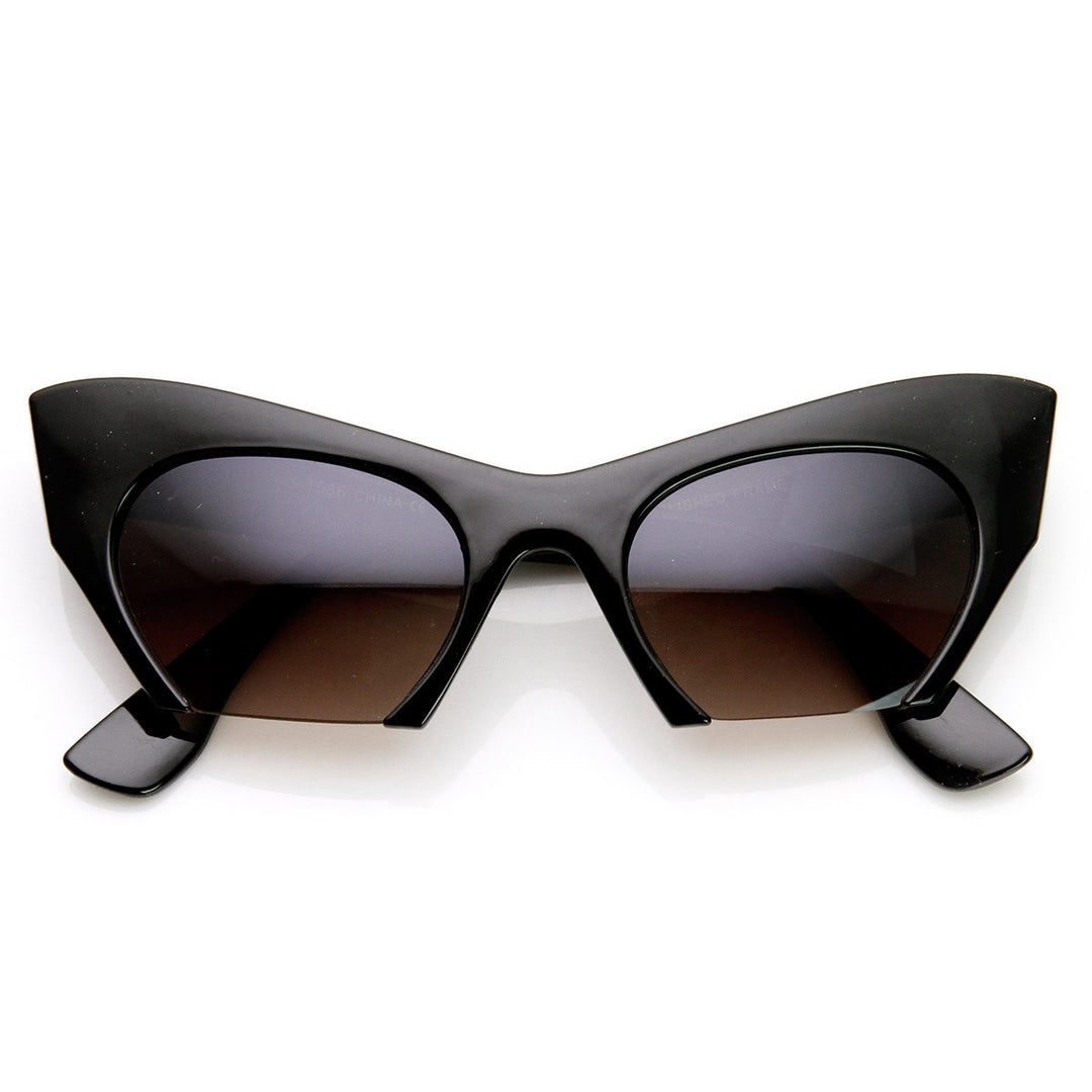 Womens Fashion Semi-Rimless Bottom Cut Cat Eye Sunglasses - 9232 Image 1