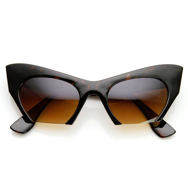 Womens Fashion Semi-Rimless Bottom Cut Cat Eye Sunglasses - 9232 Image 2