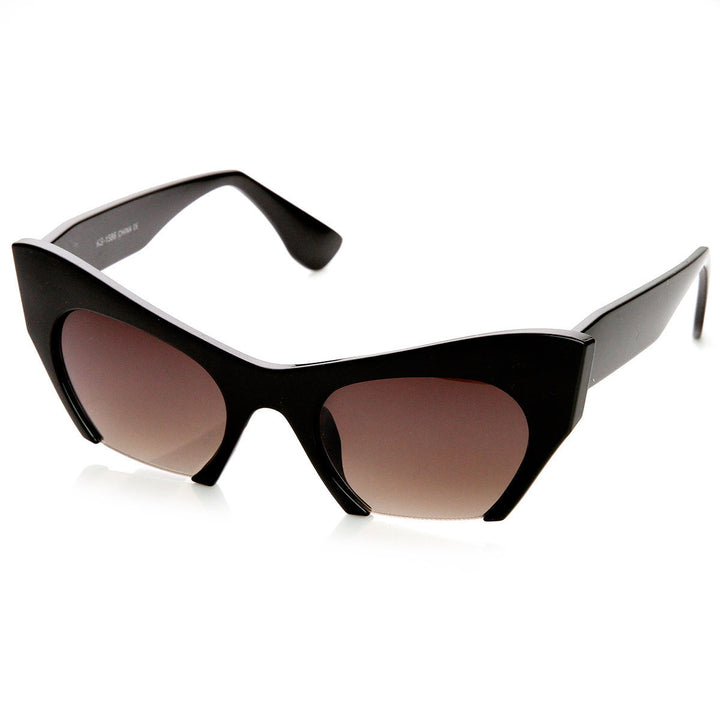 Womens Fashion Semi-Rimless Bottom Cut Cat Eye Sunglasses - 9232 Image 3