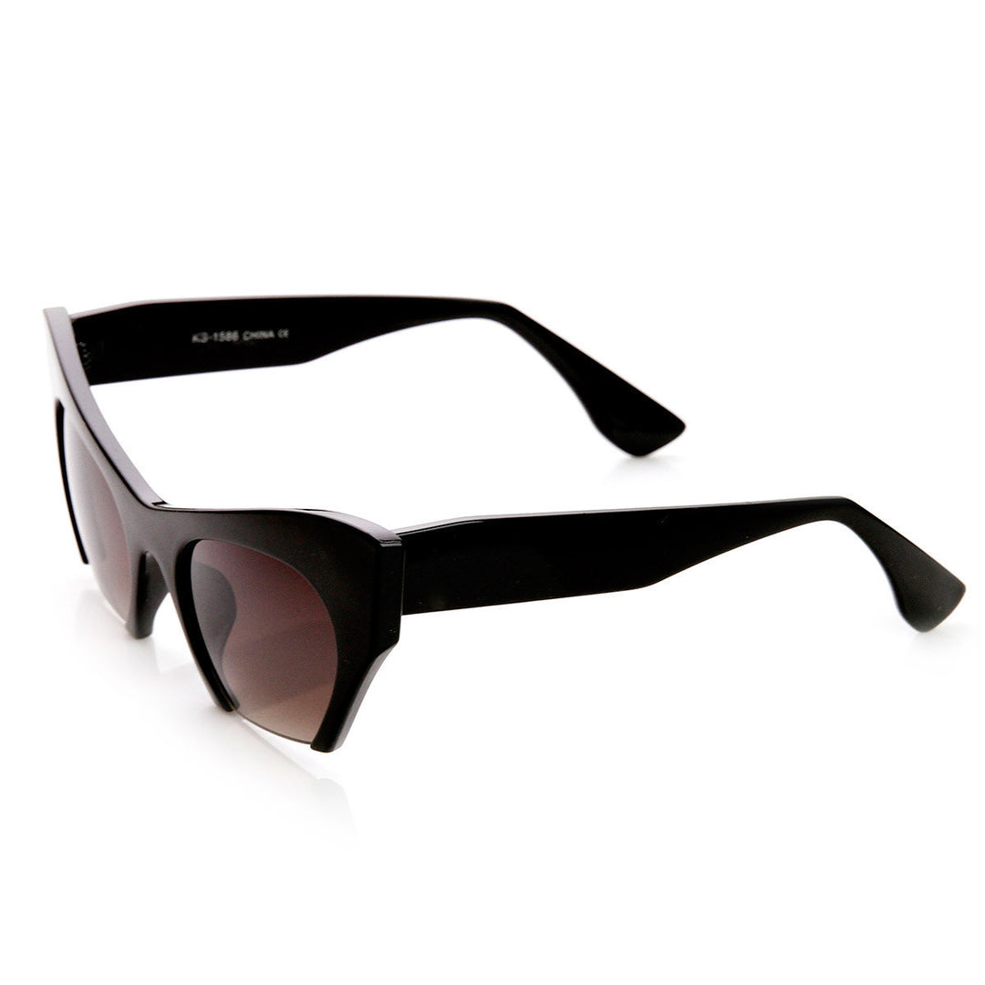 Womens Fashion Semi-Rimless Bottom Cut Cat Eye Sunglasses - 9232 Image 4