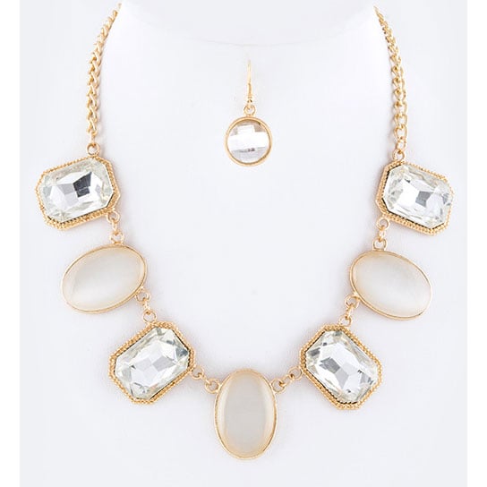Crystal with Gem Jeweled Statement Necklace Set Image 1