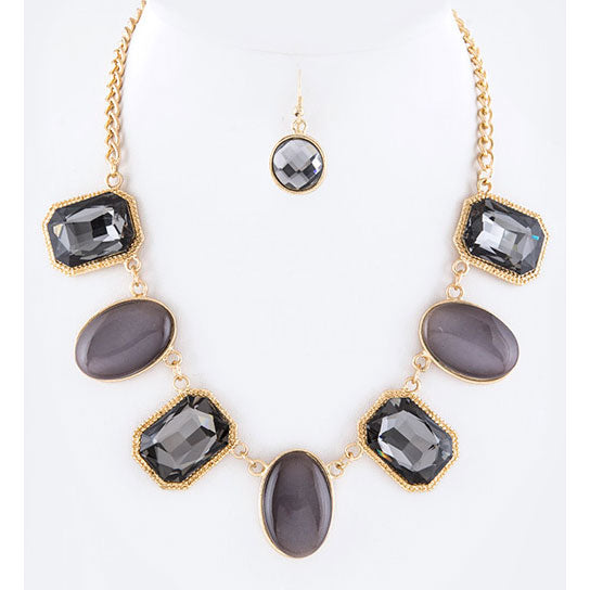 Crystal with Gem Jeweled Statement Necklace Set Image 1