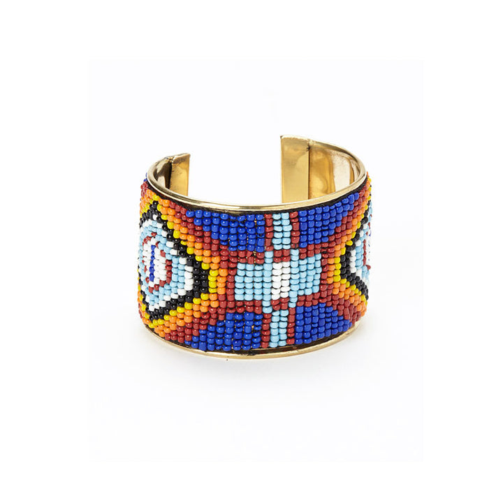 Blue Diamond Seed Bead Cuff Bracelet Image 1