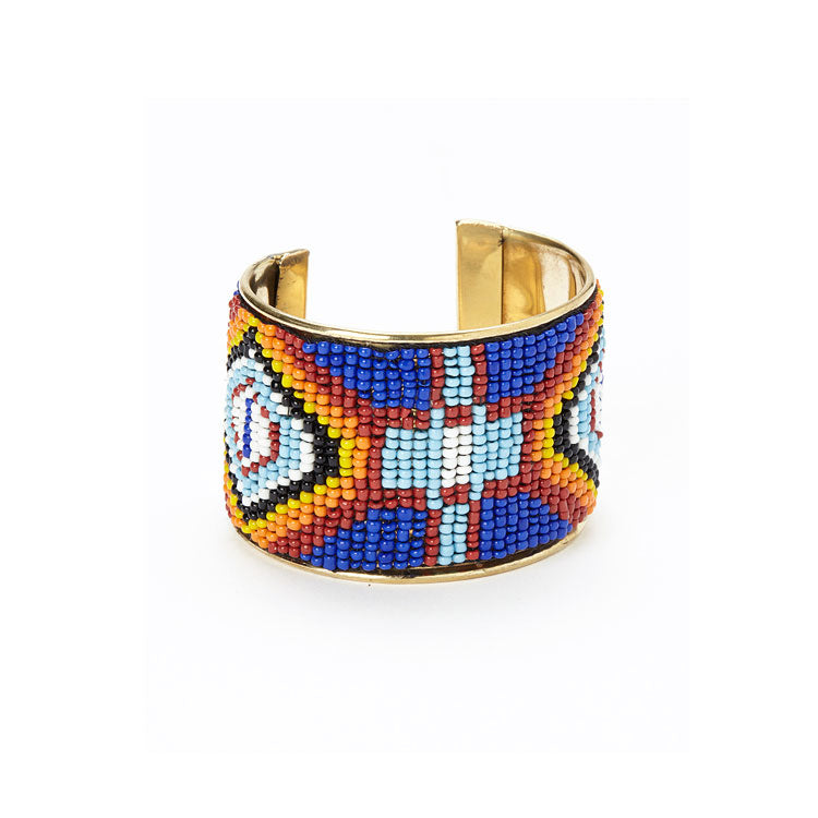 Blue Diamond Seed Bead Cuff Bracelet Image 1
