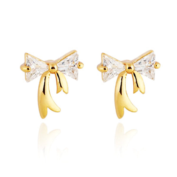 18k Yellow gold overlay sterling silver 1.25ct TGW CZ Diamond bow tie stub earrings Image 1