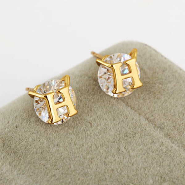 18k yellow gold overlay sterling silver 1.50ct CZ Diamond "hope" stub earrings Image 1