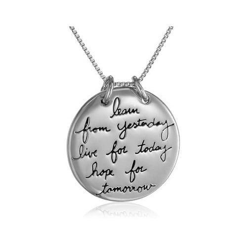 Hand Stamped Silver/Gold Necklace "Learn From YesterdayLive For Today Hope For Tomorrow " Image 1