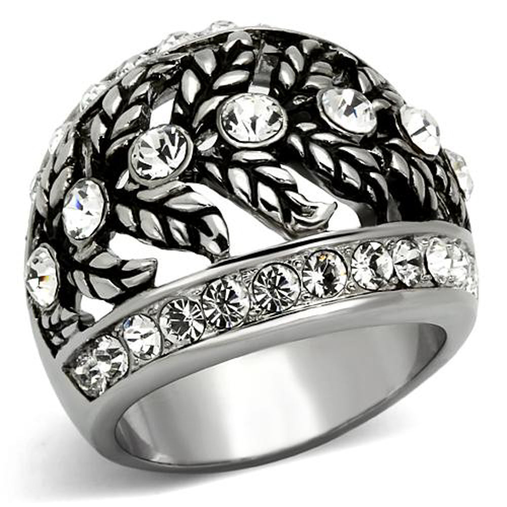 Womens Stainless Steel 316 Antique Style Crystal Dome Fashion Ring Image 1