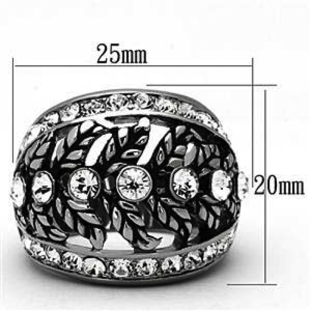 Womens Stainless Steel 316 Antique Style Crystal Dome Fashion Ring Image 2