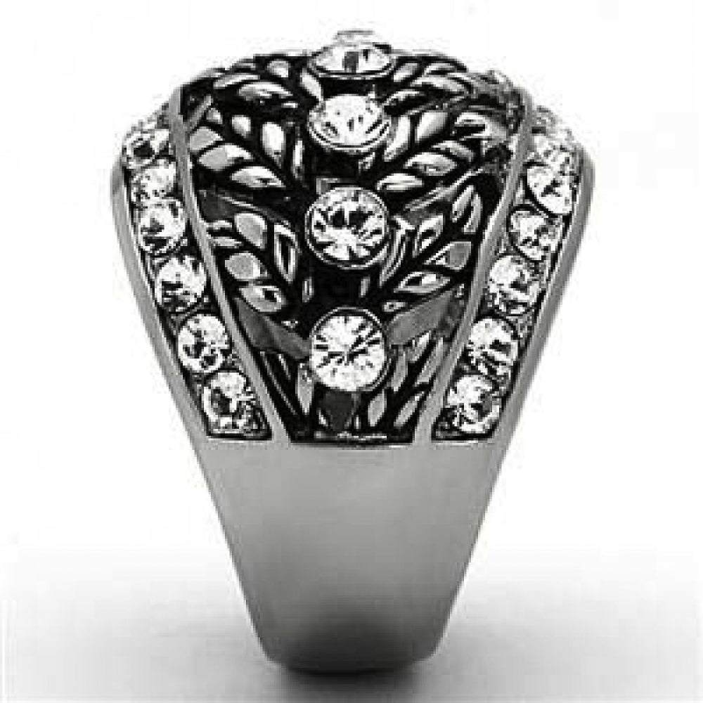 Womens Stainless Steel 316 Antique Style Crystal Dome Fashion Ring Image 4