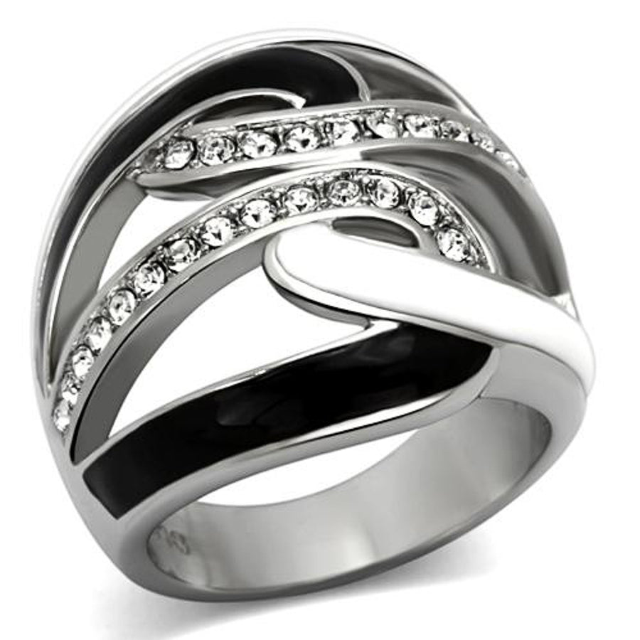 Womens Stainless Steel 316 Crystal Black And White Epoxy Design Fashion Ring Image 1