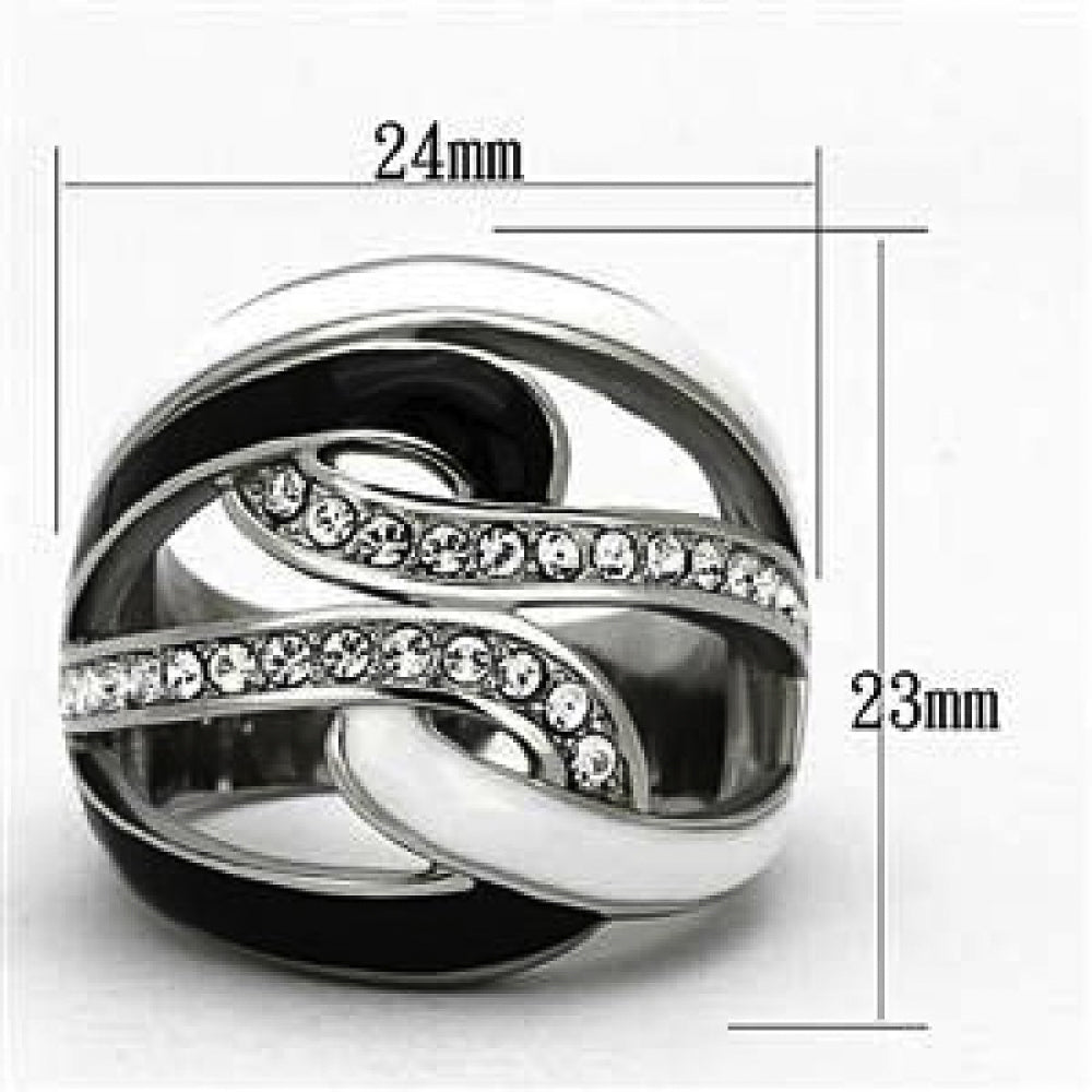 Womens Stainless Steel 316 Crystal Black And White Epoxy Design Fashion Ring Image 2