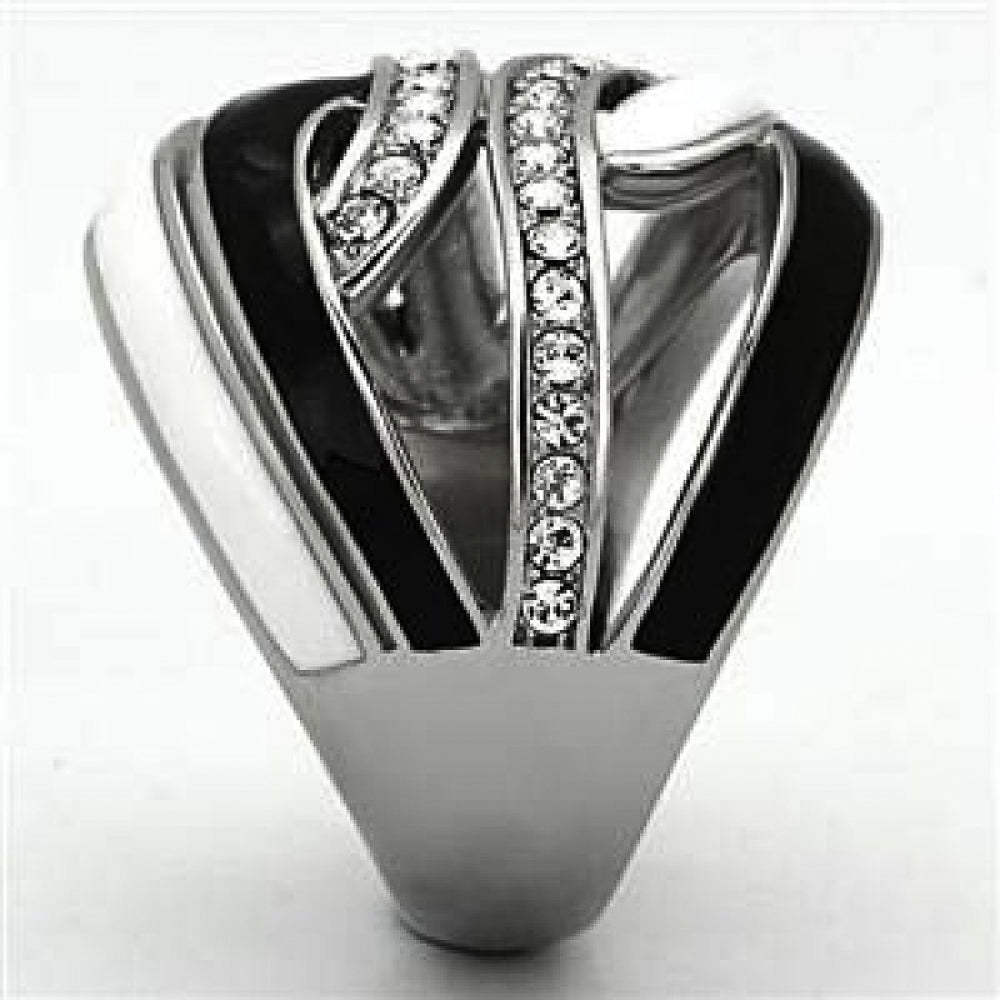 Womens Stainless Steel 316 Crystal Black And White Epoxy Design Fashion Ring Image 4