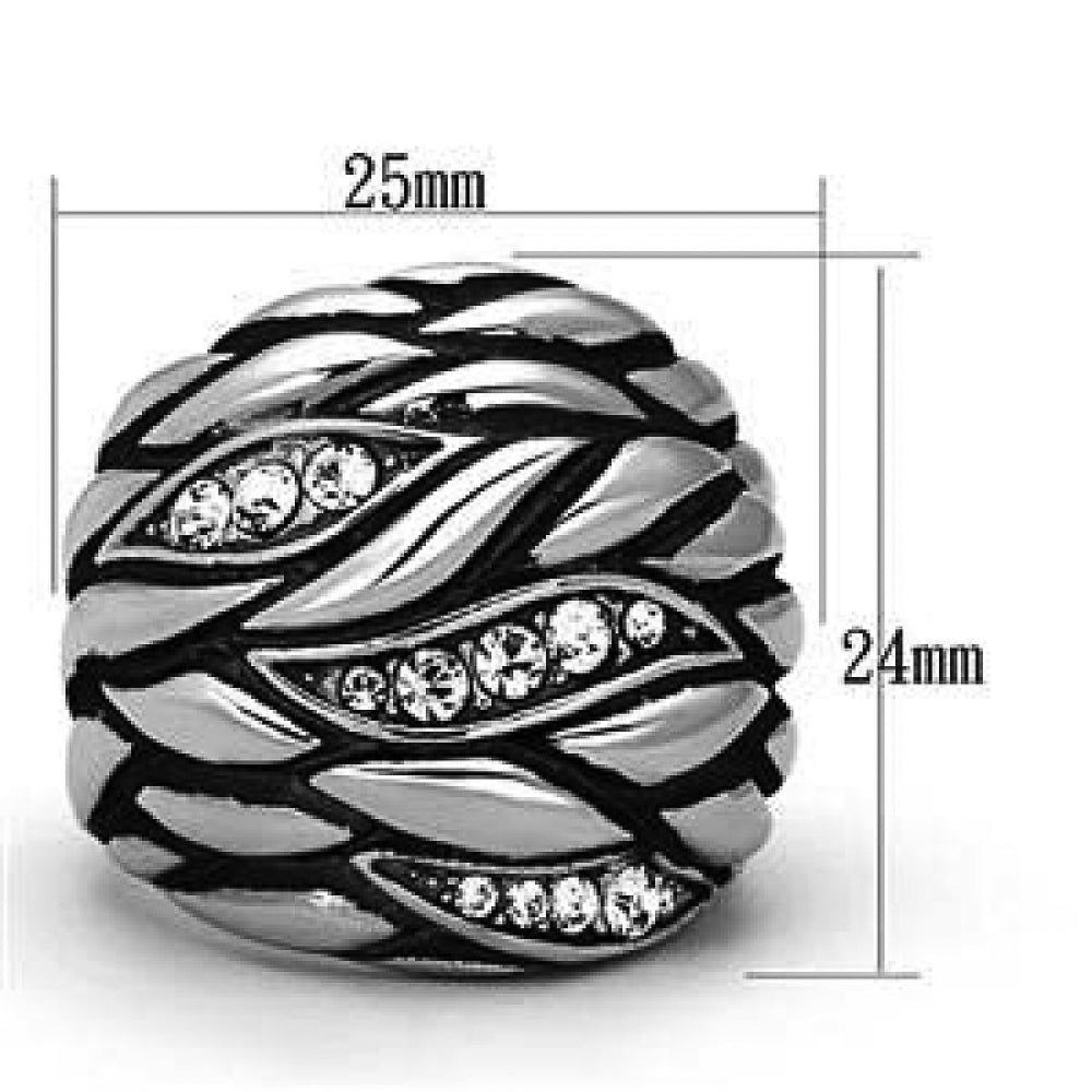 Womens Stainless Steel 316 Crystal Antique Leaf Design Dome Fashion Ring Image 2
