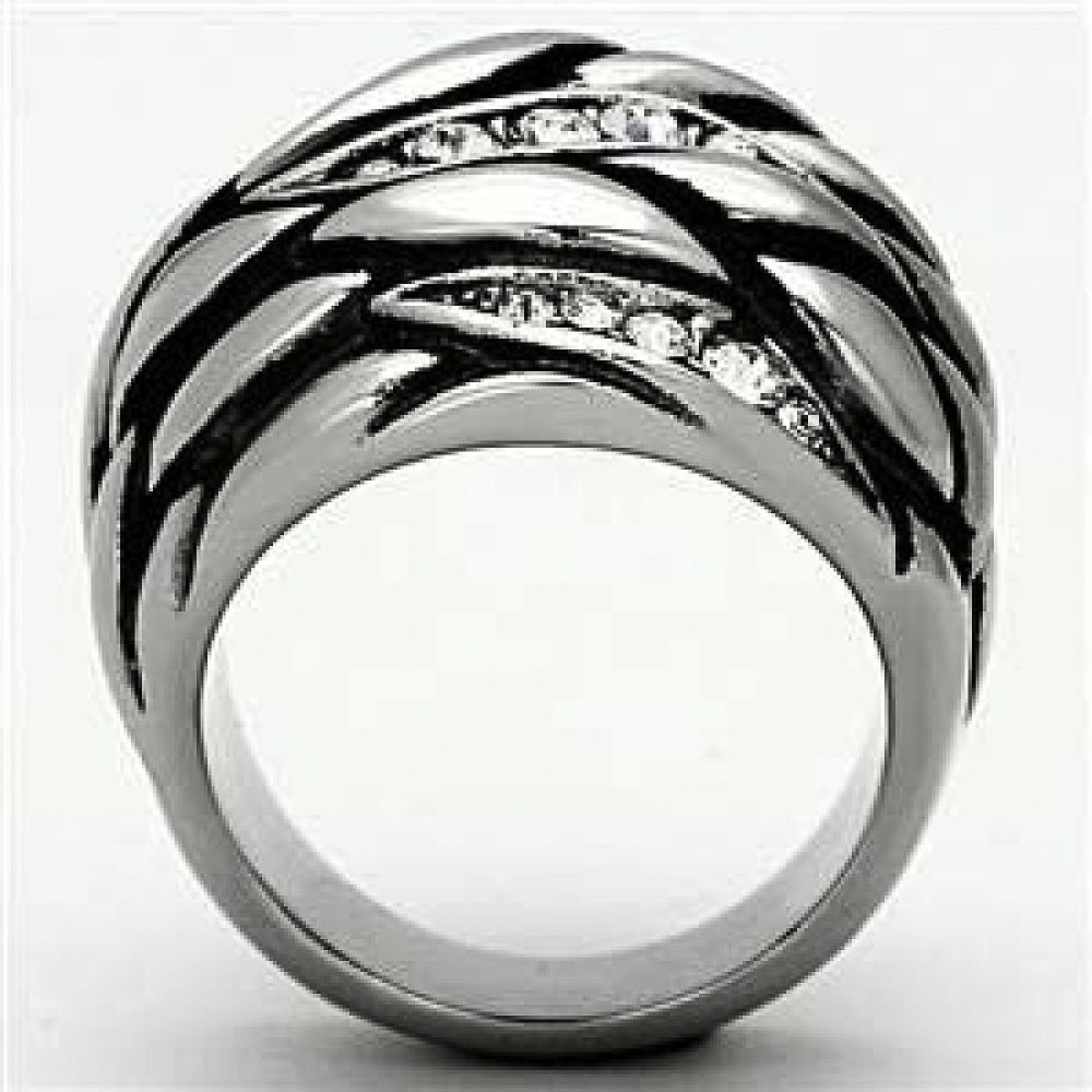 Womens Stainless Steel 316 Crystal Antique Leaf Design Dome Fashion Ring Image 3