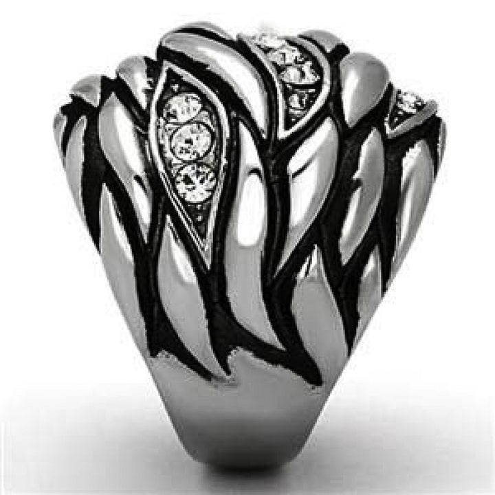 Womens Stainless Steel 316 Crystal Antique Leaf Design Dome Fashion Ring Image 4